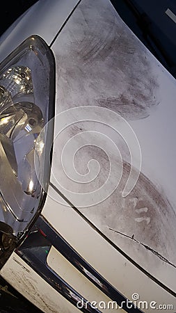 Dusting Fingerprints At Crime investigation Scene on white suspected car Stock Photo