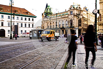 Dustmen and dustcart in Prague Editorial Stock Photo