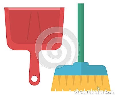 Dustpan and broom cartoon icon. Dust cleaning tools Vector Illustration