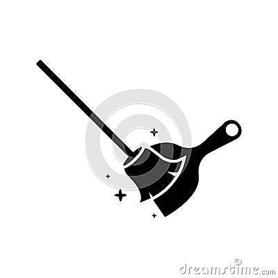 Dustpan, broom, cleaning, vector icon. Floor cleaning objects black and white silhouettes Vector Illustration