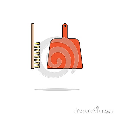 Dustpan and brush color thin line icon.Vector illustration Stock Photo