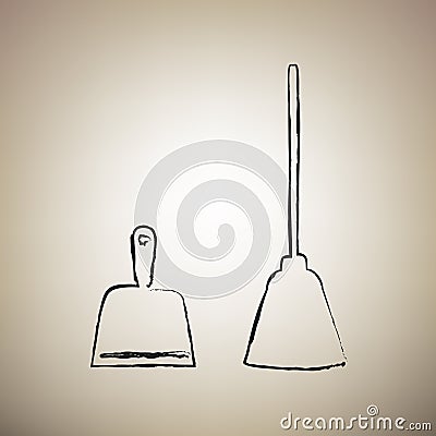 Dustpan sign. Scoop for cleaning garbage housework dustpan equip Vector Illustration