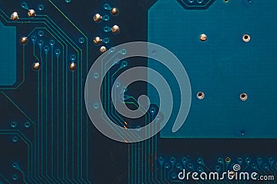 Spoiled circuit board abstract background. computer motherboard close up. micro elements of computer. Intelligent technology Stock Photo