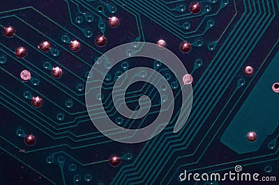 Dusty circuit board abstract background. computer motherboard close up. micro elements of computer. Intelligent technology Stock Photo