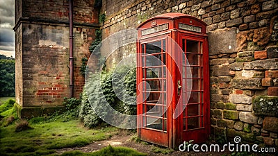 A Dusty Red Phone Booth in a Forgotten Corner of the World AI Generated Stock Photo