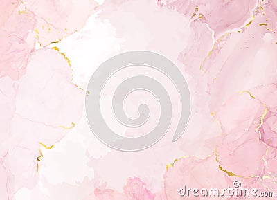 Dusty rose and golden marble geode frame. Spring wedding invitation. Vector Illustration