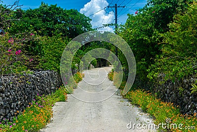 Dusty street at Taketomi Island, Okinawa, Japan Stock Photo