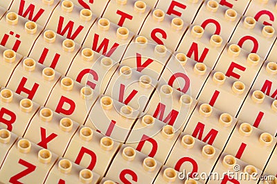 Dutch angle shot of children designer letter game for learning the English alphabet - background Stock Photo