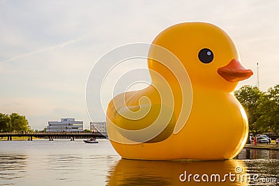 Dutch Artist Florentijn Hofman`s Rubber Duck Sculpture in Norfolk, VA Editorial Stock Photo