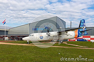 Dutch aviaton museum Aviodrome near Lelystad Airport with Fokker50 airplane Editorial Stock Photo
