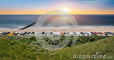 Dutch beach landscape at sunset. Stock Photo