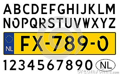 Dutch car plate with symbols, numbers and letters Cartoon Illustration