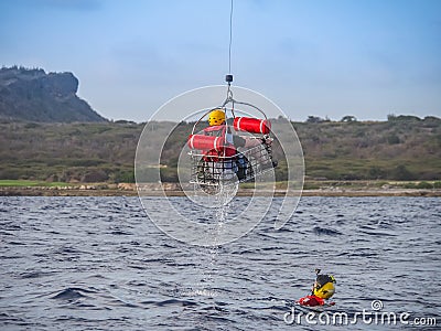 The Dutch Caribbean Coastguard - using a swim cage Stock Photo