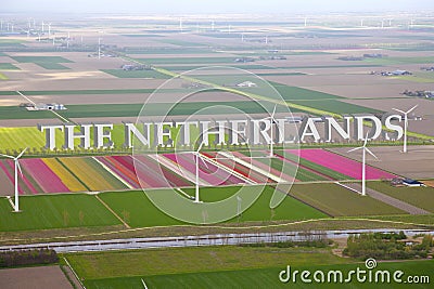 Dutch colourful flower field from above Stock Photo