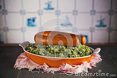 Dutch food: kale with smoked sausage Stock Photo