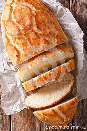 Dutch food: Tiger bread sliced close-up. Vertical top view Stock Photo