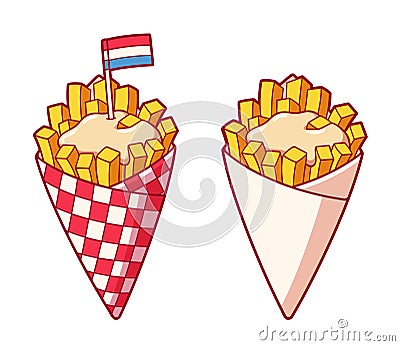 Dutch french fries in paper cone Vector Illustration