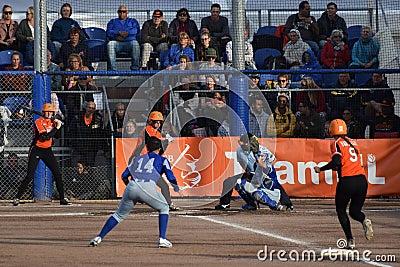 Dutch hitter trying to get a player over the plate to score a run. Editorial Stock Photo