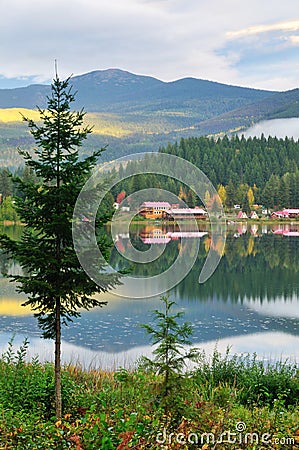 Dutch Lake on an Autumn Morning, Clearwater, BC Stock Photo