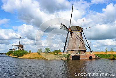 Dutch mills in Kinderdijk, South Holland Stock Photo