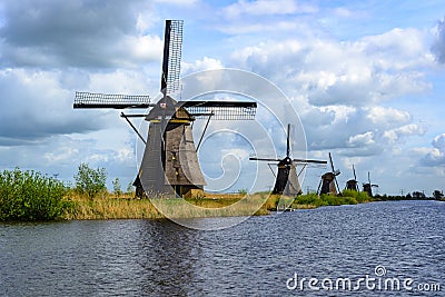 Dutch mills in Kinderdijk, South Holland Stock Photo