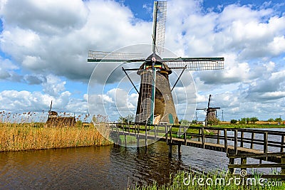 Dutch mills in Kinderdijk, South Holland Stock Photo