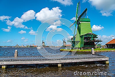 Dutch Mills in Zaanse Schans in Zaandam, Netherlands Stock Photo