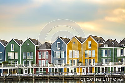 Dutch, modern, colorful vinex architecture style houses at water Stock Photo