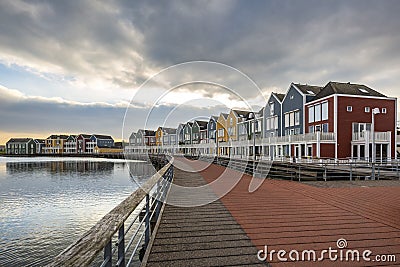 Dutch, modern, colorful vinex architecture style houses at water Stock Photo