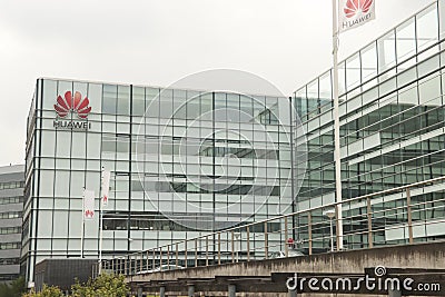 Dutch office of chinese telecommunication equipment Supplier Huawei in The Hague Editorial Stock Photo