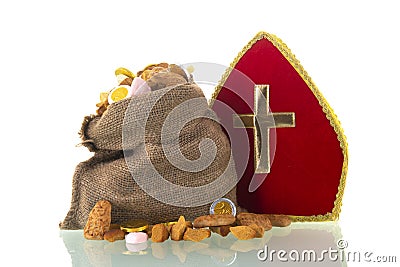 Dutch Sinterklaas mitre and candy Stock Photo