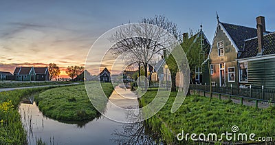Panorama sunrise at Zaanse Schans Village, Netherlands Stock Photo