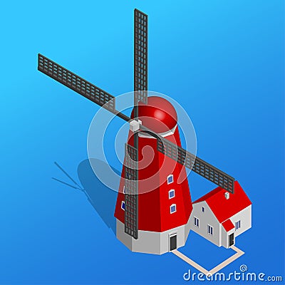 Dutch windmills. Vector Illustration