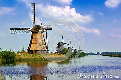 Dutch windmills of Kinderdijk Stock Photo