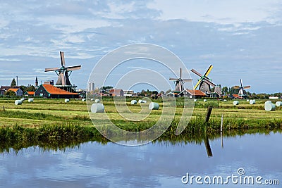 Dutch windmills in Netherlands closeup footage Stock Photo
