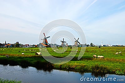 Dutch windmills of Netherlands Stock Photo