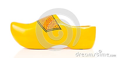 Dutch yellow wooden shoe Stock Photo