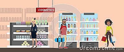 Duty free interior in the airport building Vector Illustration