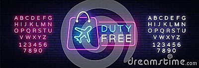 Duty Free neon sign vector. Duty Free design template neon sign, light banner, neon signboard, nightly bright Vector Illustration