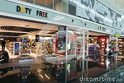 Duty Free Shop in the airport on May 10, 2010, Barcelona, Spain Editorial Stock Photo