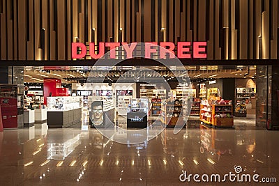 Duty Free Shop in Esenboga International airport, Ankara, Turkey. Editorial Stock Photo