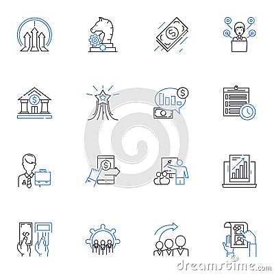 Duty precision line icons collection. Obligation, Consistency, Exactitude, Dependability, Accuracy, Responsibility Vector Illustration