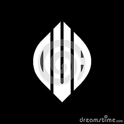 DVB circle letter logo design with circle and ellipse shape. DVB ellipse letters with typographic style. The three initials form a Vector Illustration