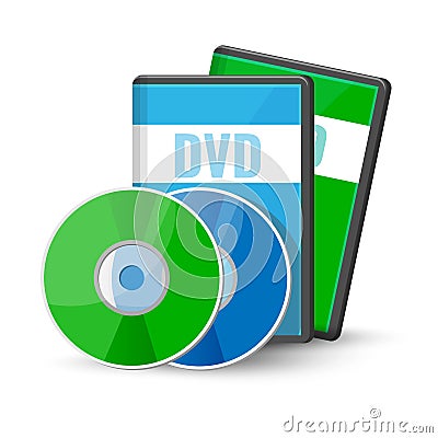 DVD digital video discs cases for storage, versatile optical disc Vector Illustration