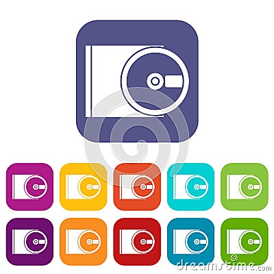 DVD drive open icons set Vector Illustration