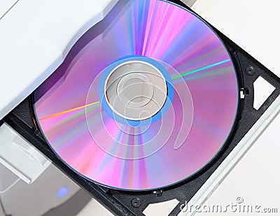 Dvd in open tray Stock Photo