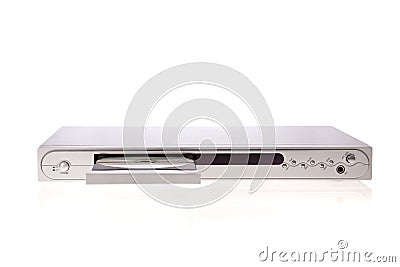 DVD player ejecting disc with isolated Stock Photo