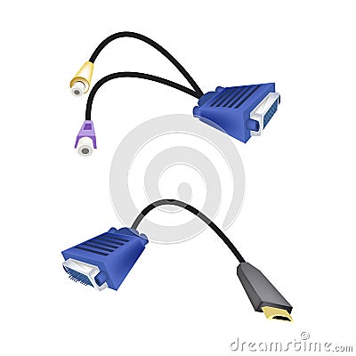 DVI Digital Video Interface or VGA to RCA Cables Vector Illustration