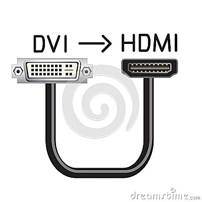 DVI to HDMI hardware interface cable Vector Illustration