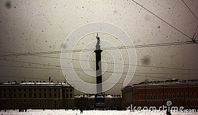 Dvortsovaya square knee-deep snow in a storm Editorial Stock Photo